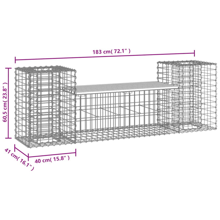 Trädgårdsbänk Gabiondesign 183X41X60,5 Cm Massiv Furu