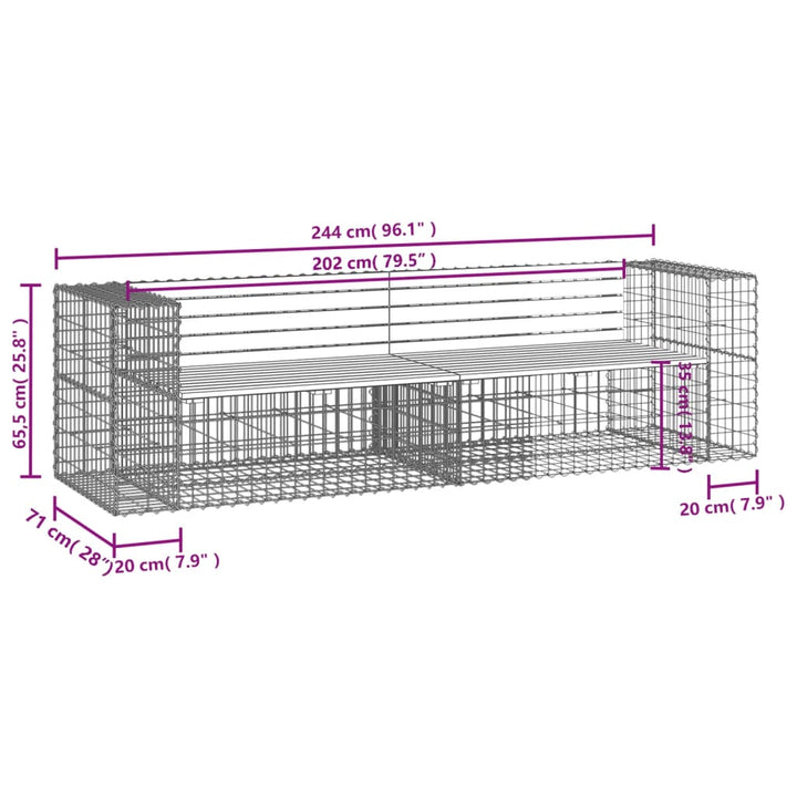 Trädgårdsbänk Gabiondesign 244X71X65,5 Cm Massiv Furu