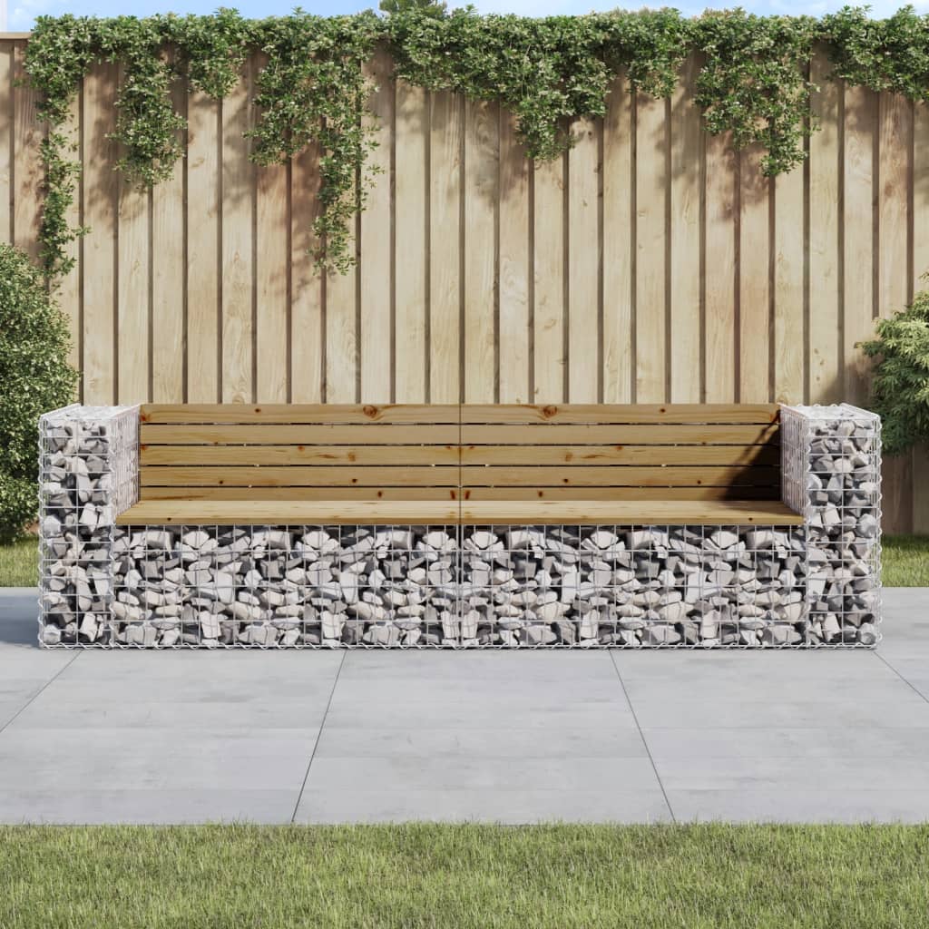 Trädgårdsbänk Gabiondesign 244X71X65,5 Cm Massiv Furu