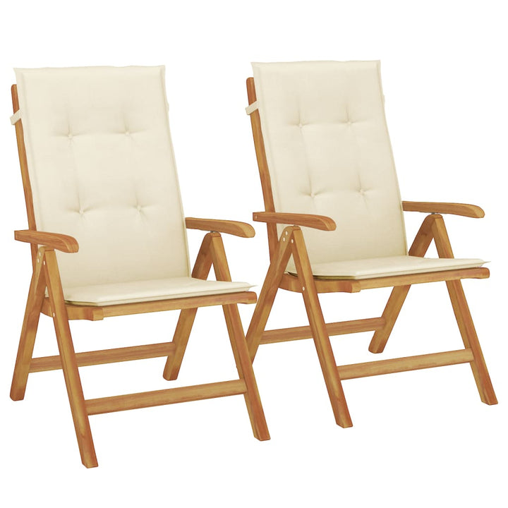 Fällbara Fåtöljer Med Dynor, 2 St, Massivt Trä, Teak