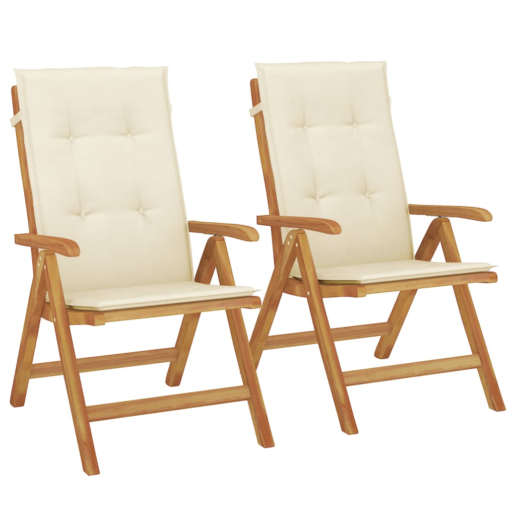 Fällbara Fåtöljer Med Dynor, 2 St, Massivt Trä, Teak