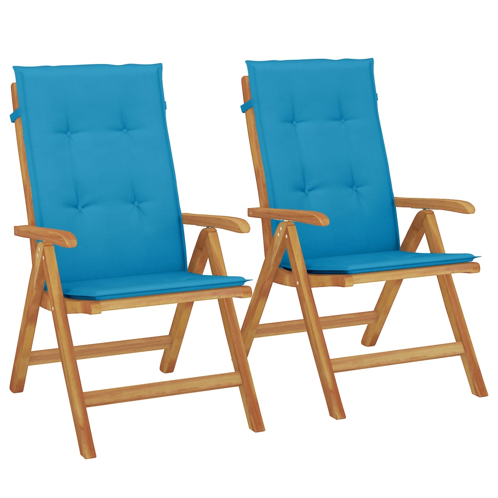 Fällbara Fåtöljer Med Dynor, 2 St, Massivt Trä, Teak