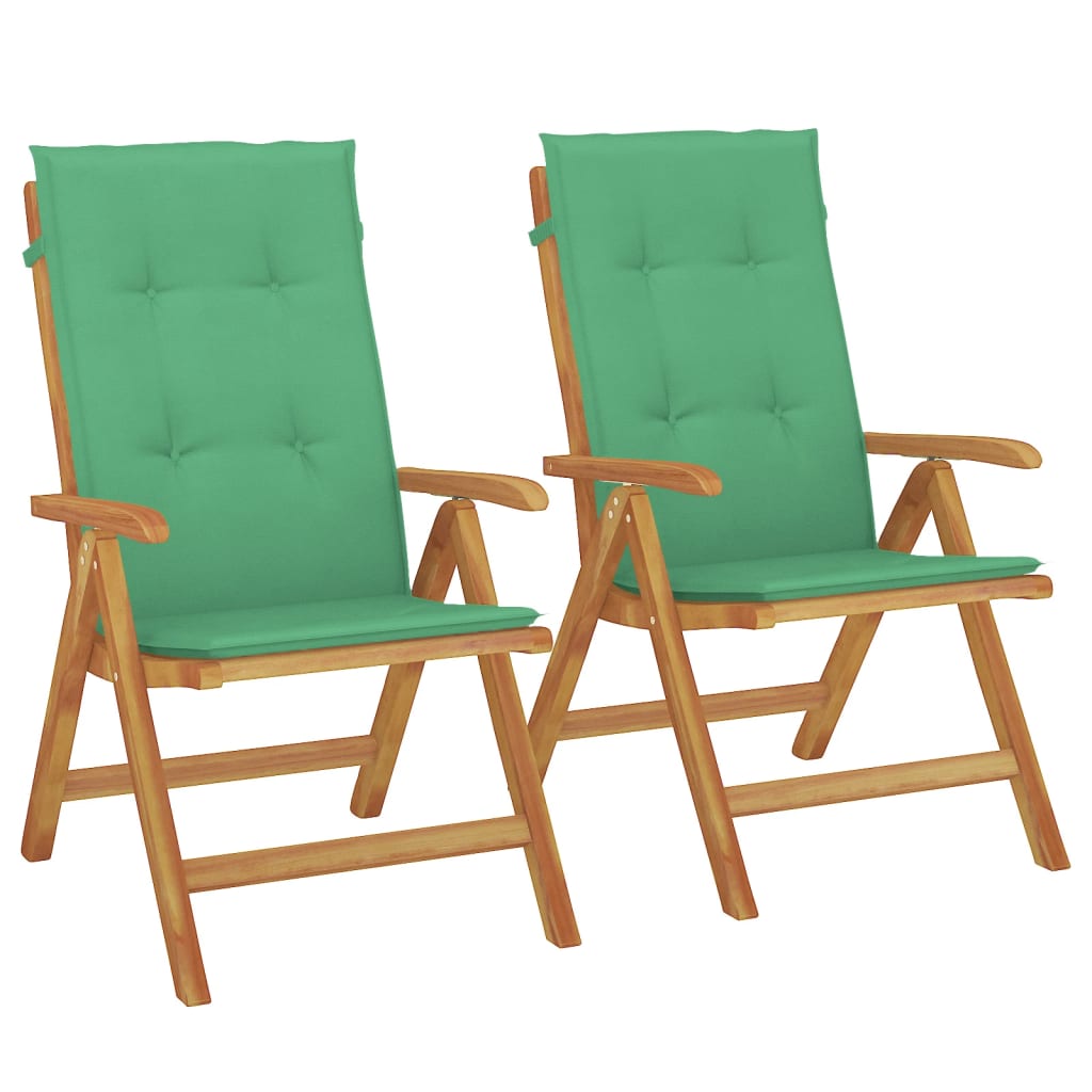 Fällbara Fåtöljer Med Dynor, 2 St, Massivt Trä, Teak