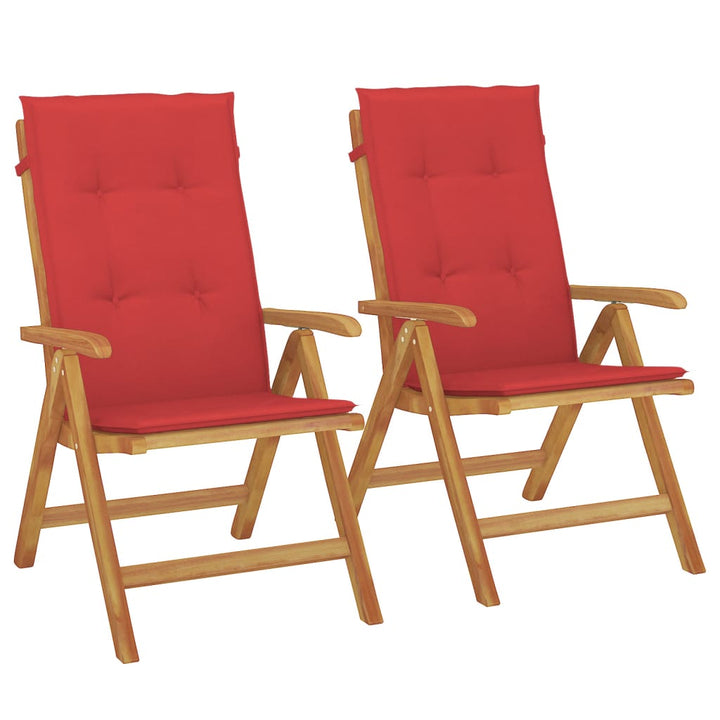 Fällbara Fåtöljer Med Dynor, 2 St, Massivt Trä, Teak