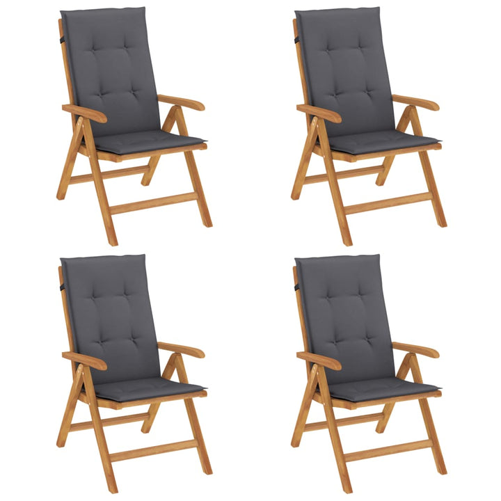 Fällbara Fåtöljer Med Dynor, 4 St, Massivt Trä, Teak
