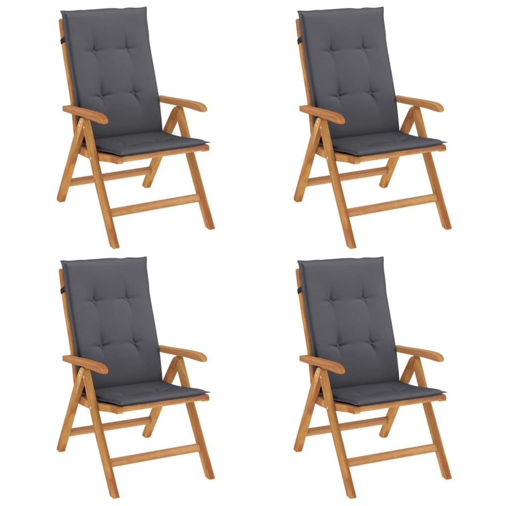 Fällbara Fåtöljer Med Dynor, 4 St, Massivt Trä, Teak