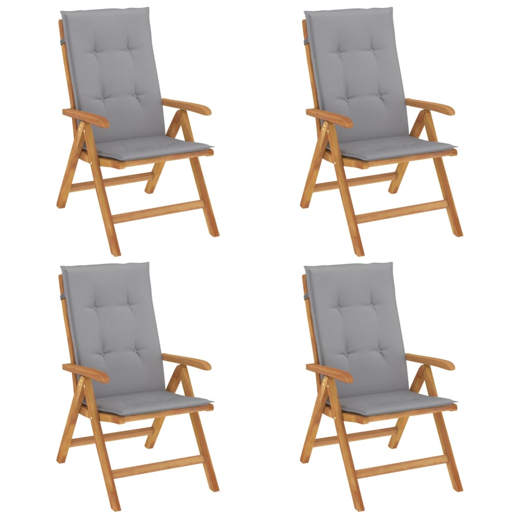 Fällbara Fåtöljer Med Dynor, 4 St, Massivt Trä, Teak