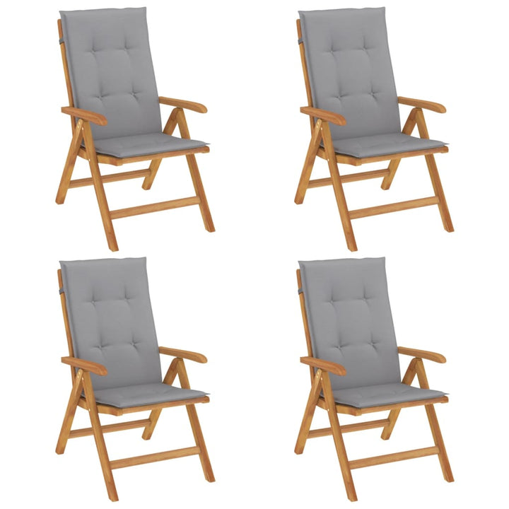 Fällbara Fåtöljer Med Dynor, 4 St, Massivt Trä, Teak
