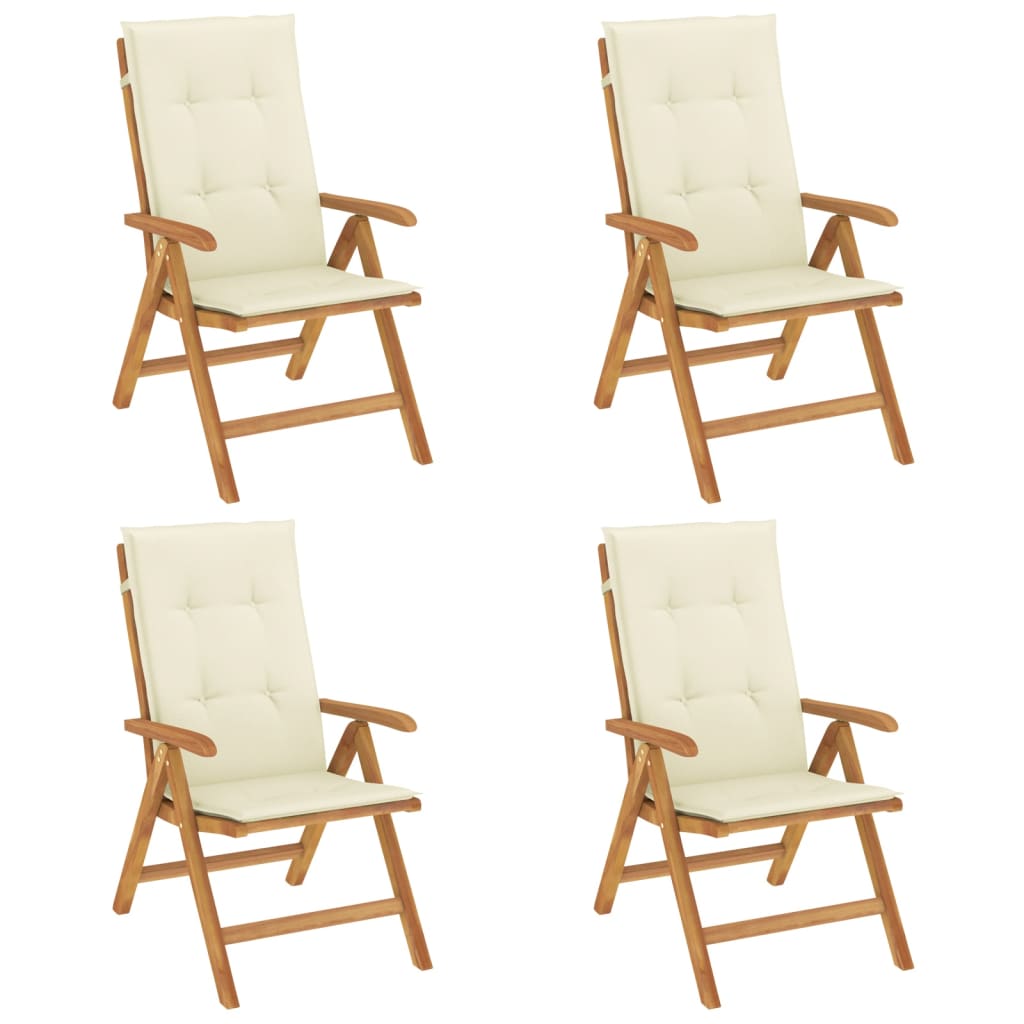 Fällbara Fåtöljer Med Dynor, 4 St, Massivt Trä, Teak