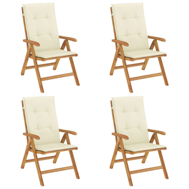 Fällbara Fåtöljer Med Dynor, 4 St, Massivt Trä, Teak