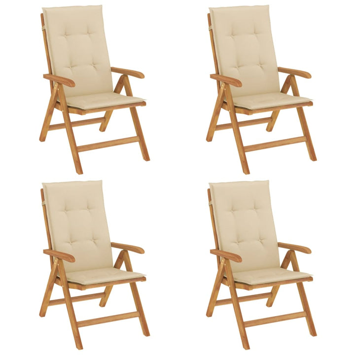 Fällbara Fåtöljer Med Dynor, 4 St, Massivt Trä, Teak