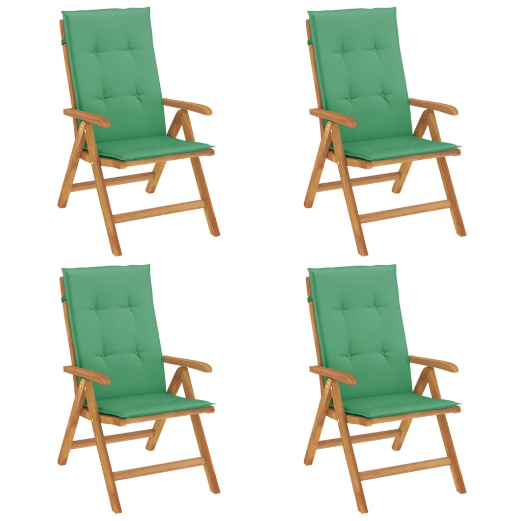 Fällbara Fåtöljer Med Dynor, 4 St, Massivt Trä, Teak