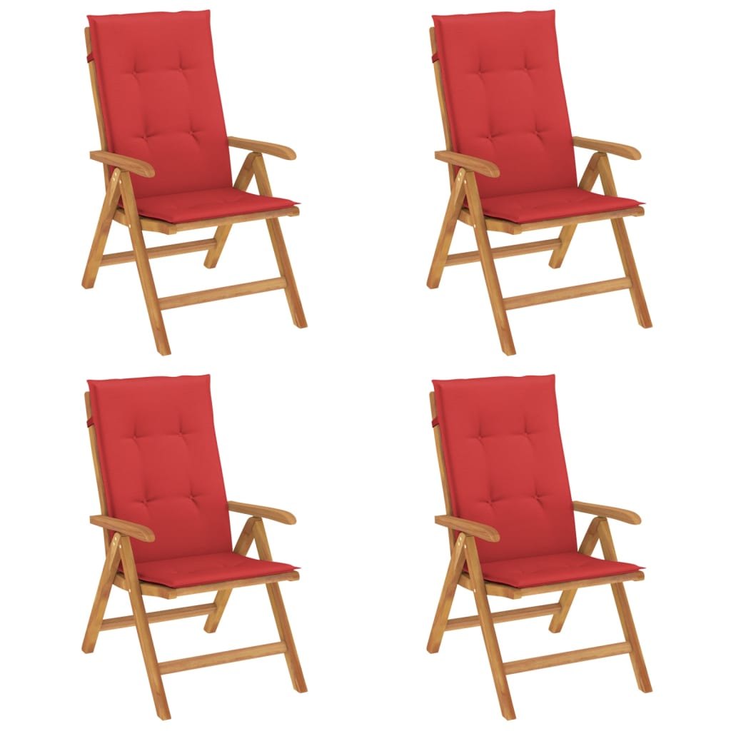 Fällbara Fåtöljer Med Dynor, 4 St, Massivt Trä, Teak
