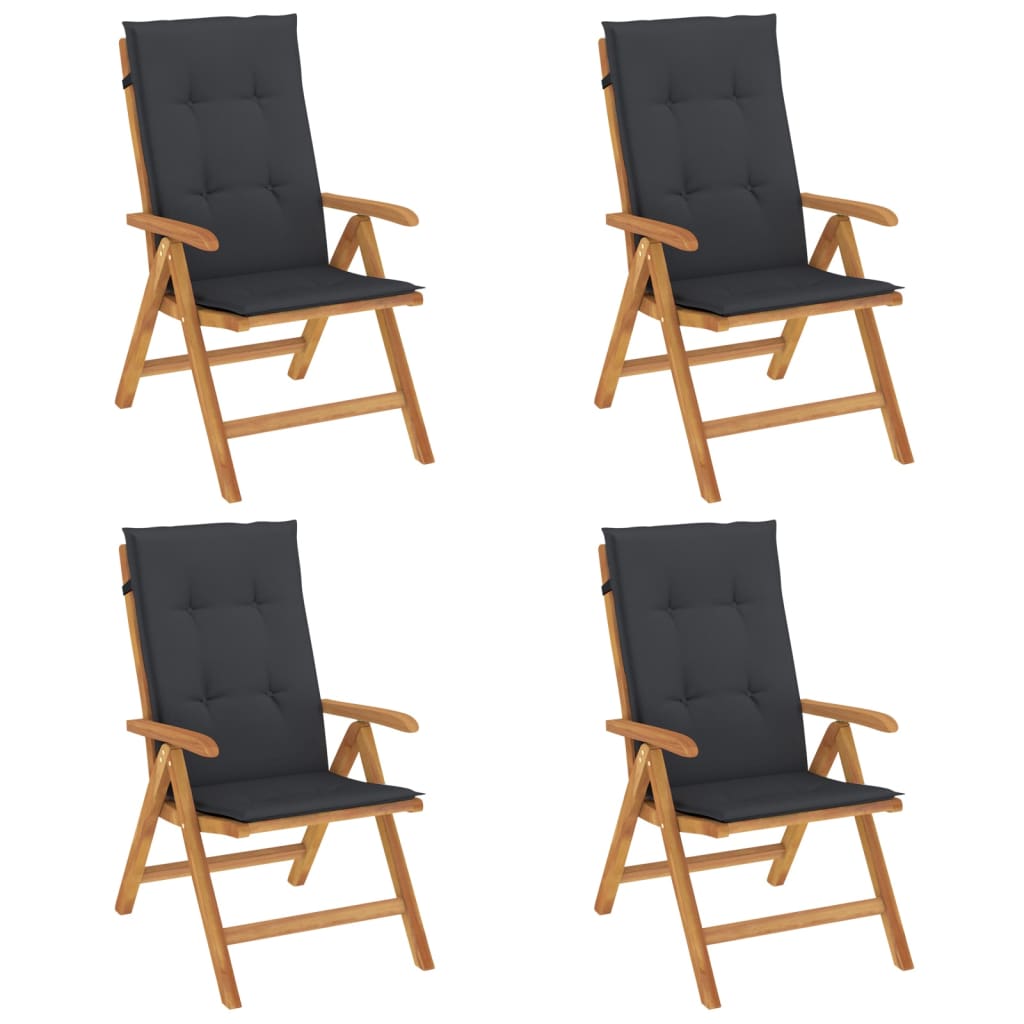 Fällbara Fåtöljer Med Dynor, 4 St, Massivt Trä, Teak
