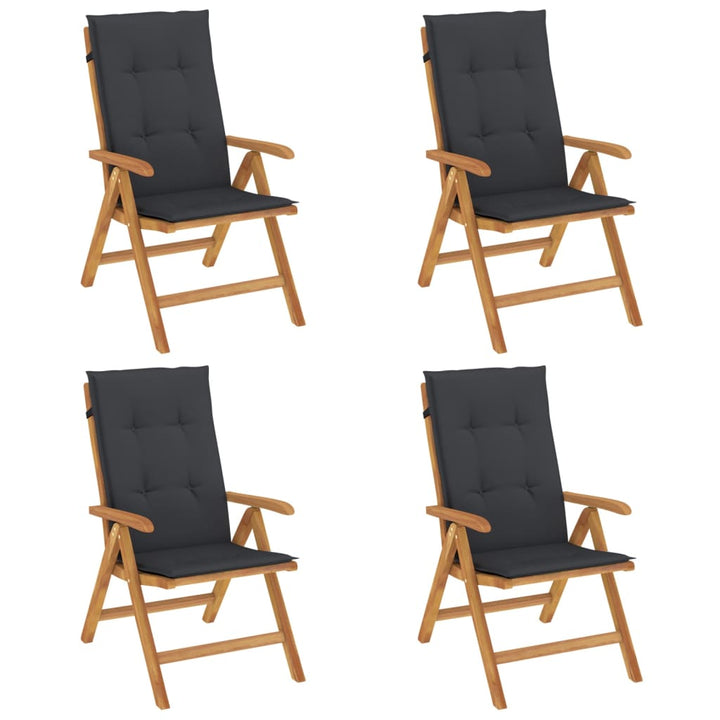Fällbara Fåtöljer Med Dynor, 4 St, Massivt Trä, Teak