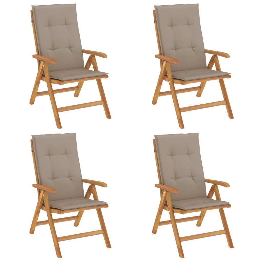 Fällbara Fåtöljer Med Dynor, 4 St, Massivt Trä, Teak