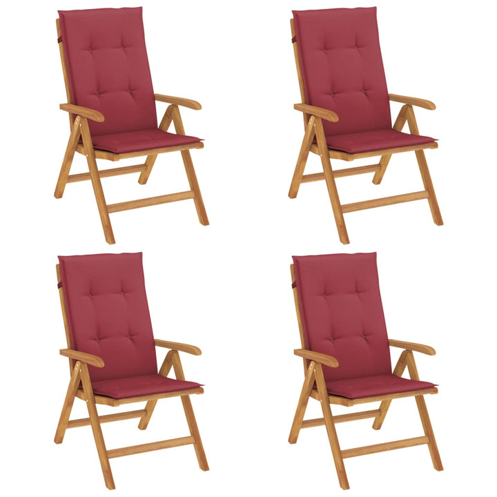 Fällbara Fåtöljer Med Dynor, 4 St, Massivt Trä, Teak