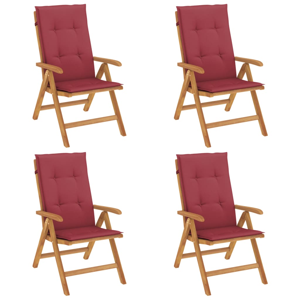Fällbara Fåtöljer Med Dynor, 4 St, Massivt Trä, Teak