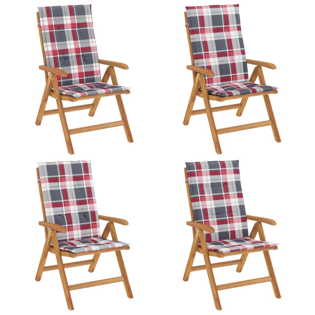Fällbara Fåtöljer Med Dynor, 4 St, Massivt Trä, Teak