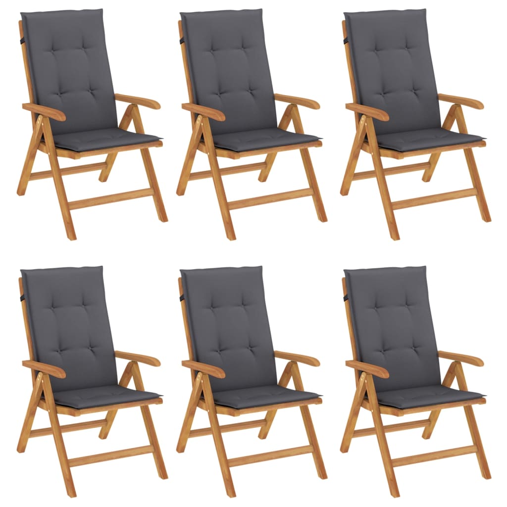 Fällbara Fåtöljer Med Dynor, 6 St, Massivt Trä, Teak