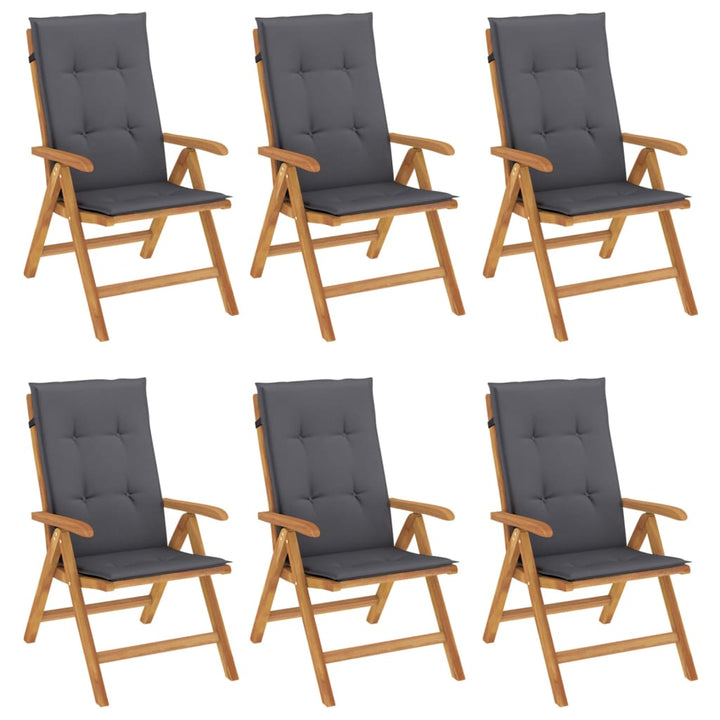 Fällbara Fåtöljer Med Dynor, 6 St, Massivt Trä, Teak