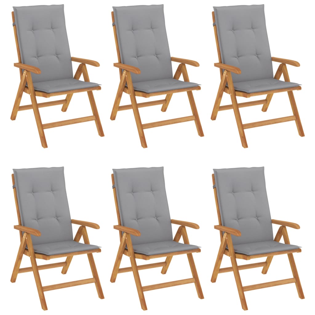 Fällbara Fåtöljer Med Dynor, 6 St, Massivt Trä, Teak