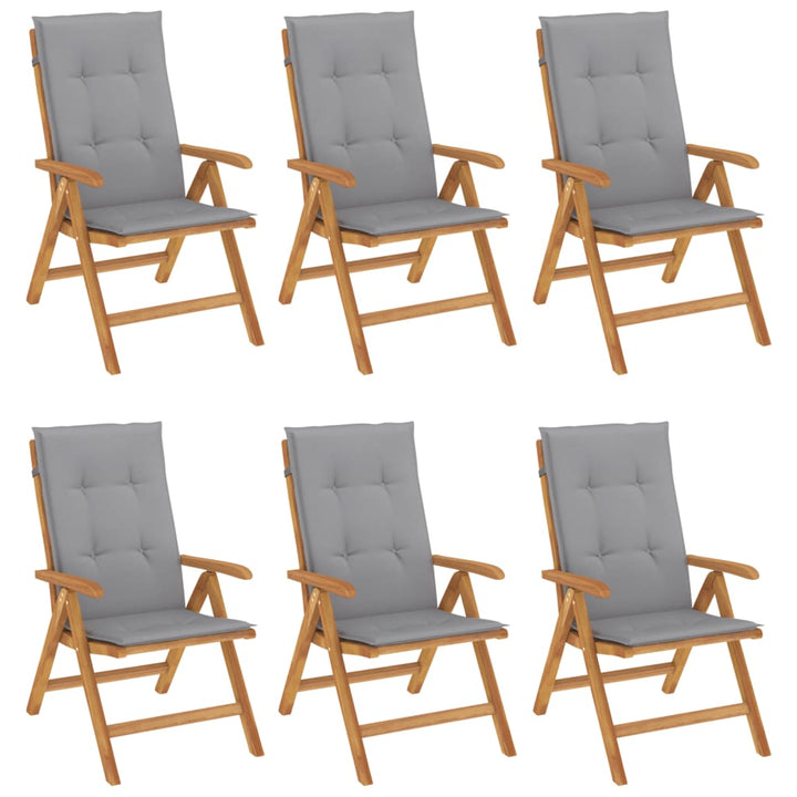Fällbara Fåtöljer Med Dynor, 6 St, Massivt Trä, Teak