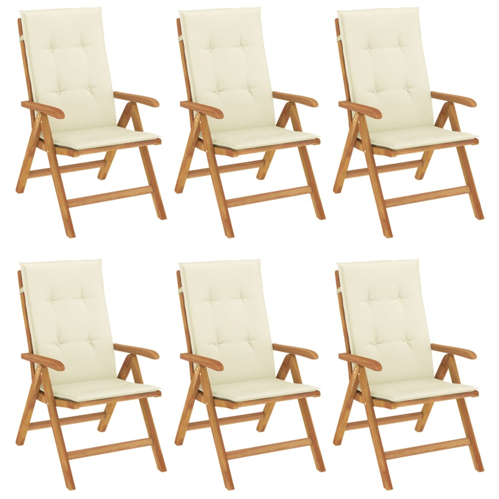 Fällbara Fåtöljer Med Dynor, 6 St, Massivt Trä, Teak