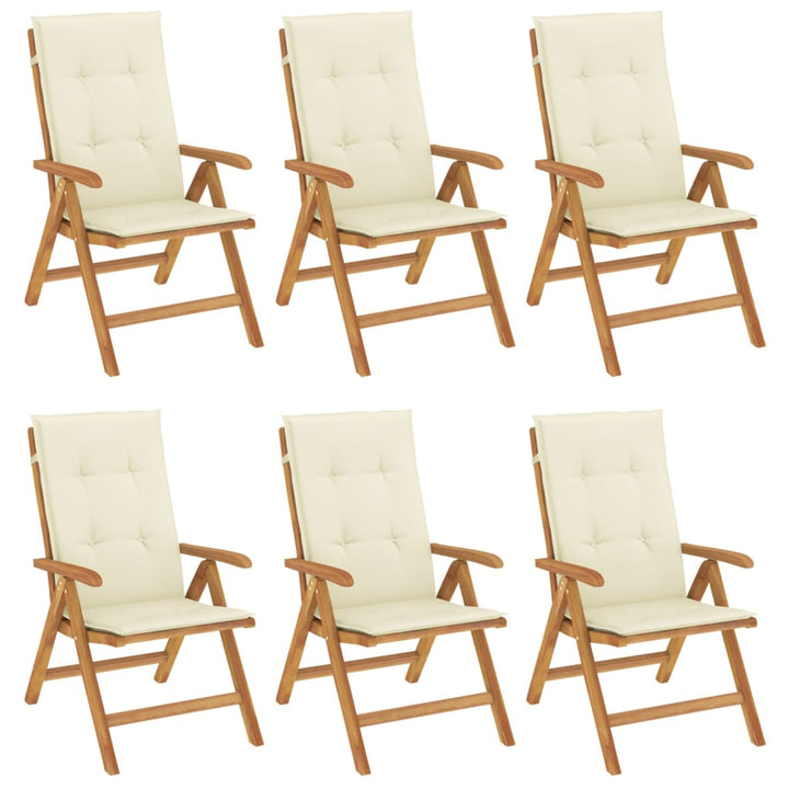 Fällbara Fåtöljer Med Dynor, 6 St, Massivt Trä, Teak