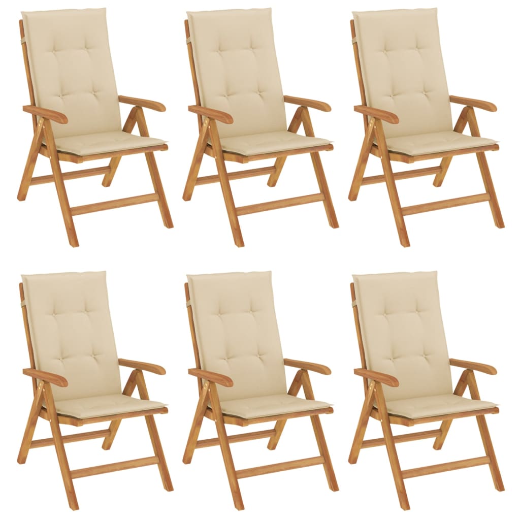 Fällbara Fåtöljer Med Dynor, 6 St, Massivt Trä, Teak