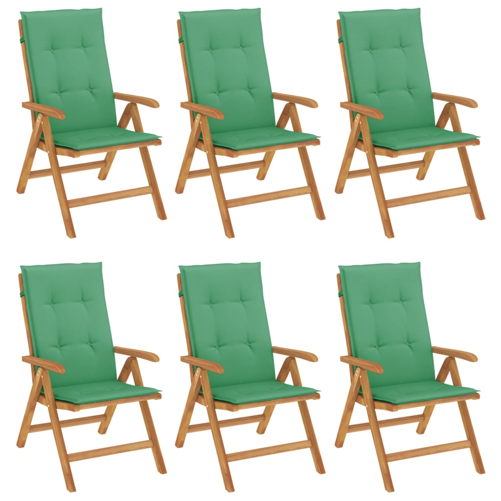 Fällbara Fåtöljer Med Dynor, 6 St, Massivt Trä, Teak