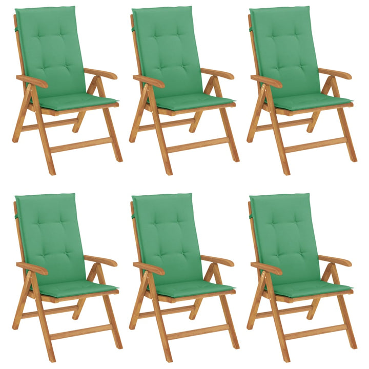 Fällbara Fåtöljer Med Dynor, 6 St, Massivt Trä, Teak