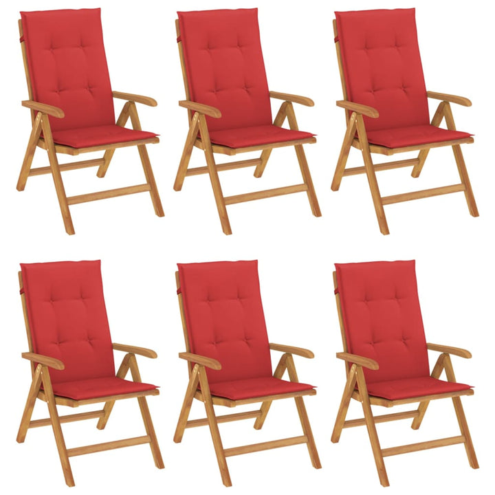 Fällbara Fåtöljer Med Dynor, 6 St, Massivt Trä, Teak