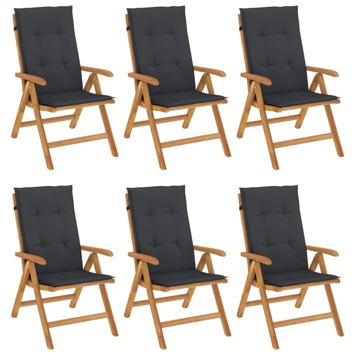 Fällbara Fåtöljer Med Dynor, 6 St, Massivt Trä, Teak