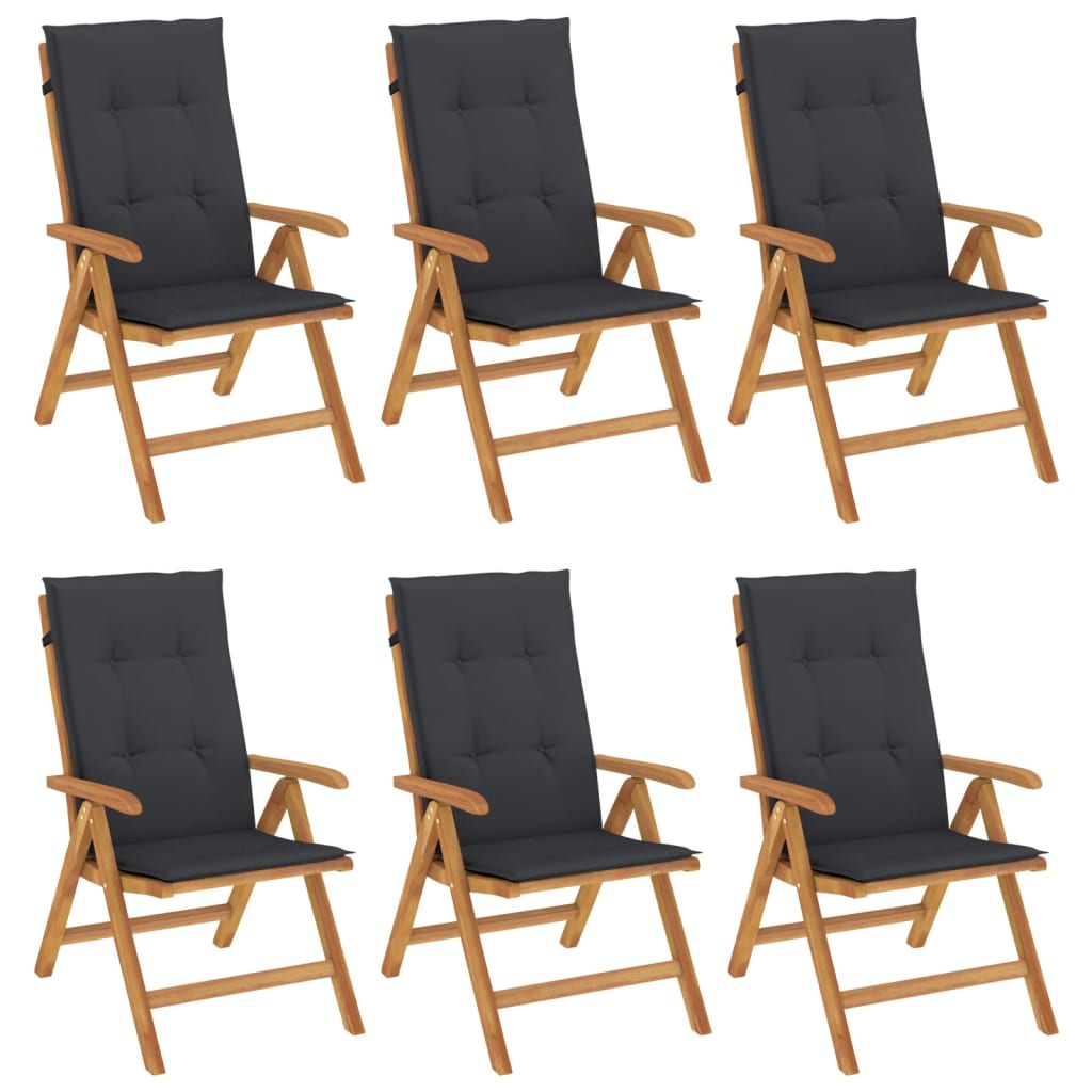 Fällbara Fåtöljer Med Dynor, 6 St, Massivt Trä, Teak