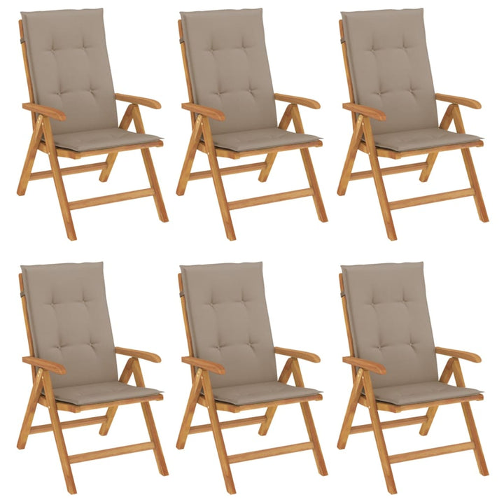 Fällbara Fåtöljer Med Dynor, 6 St, Massivt Trä, Teak
