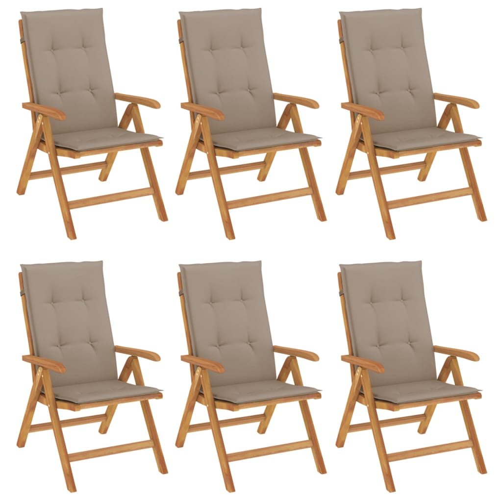 Fällbara Fåtöljer Med Dynor, 6 St, Massivt Trä, Teak