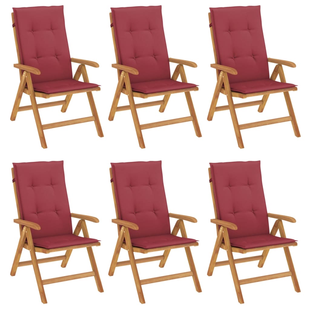 Fällbara Fåtöljer Med Dynor, 6 St, Massivt Trä, Teak