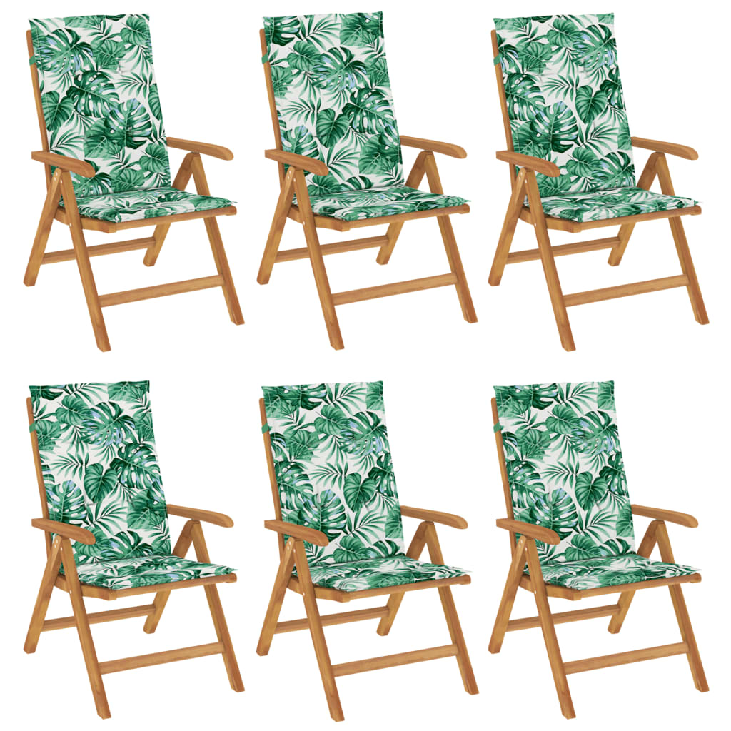 Fällbara Fåtöljer Med Dynor, 6 St, Massivt Trä, Teak