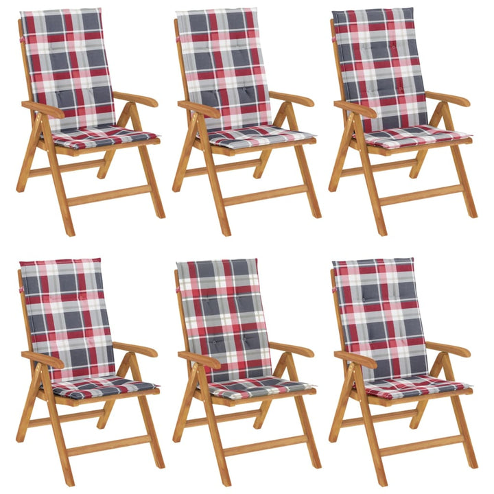 Fällbara Fåtöljer Med Dynor, 6 St, Massivt Trä, Teak
