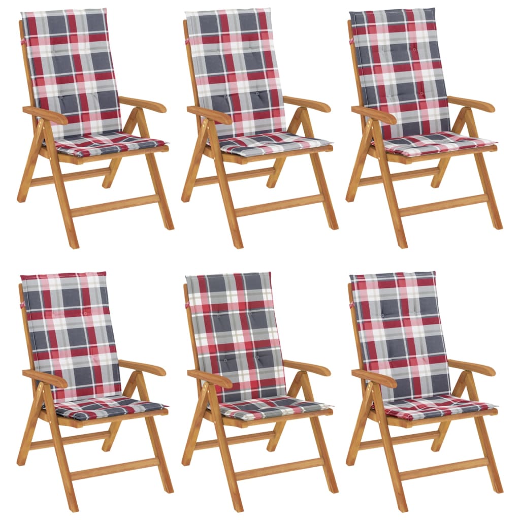 Fällbara Fåtöljer Med Dynor, 6 St, Massivt Trä, Teak