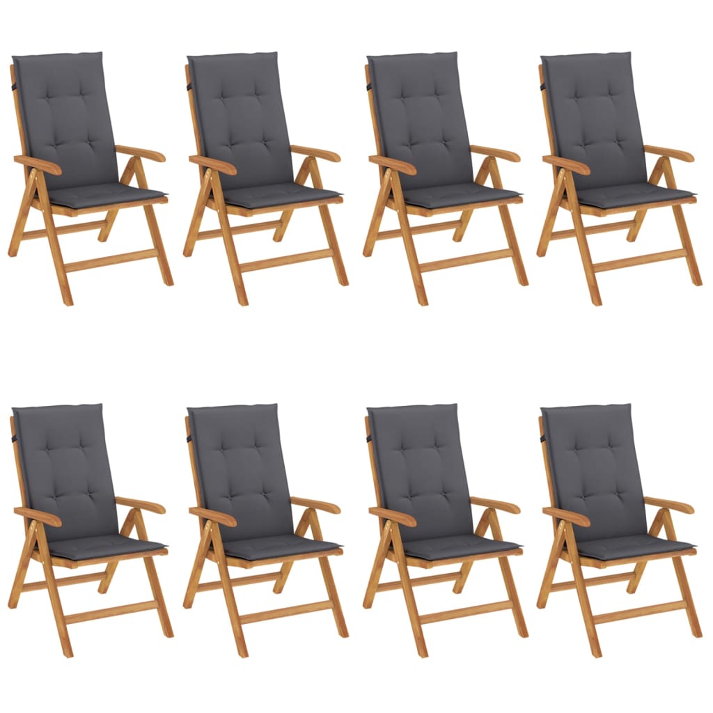 Fällbara Fåtöljer Med Dynor, 8 St, Massivt Trä, Teak