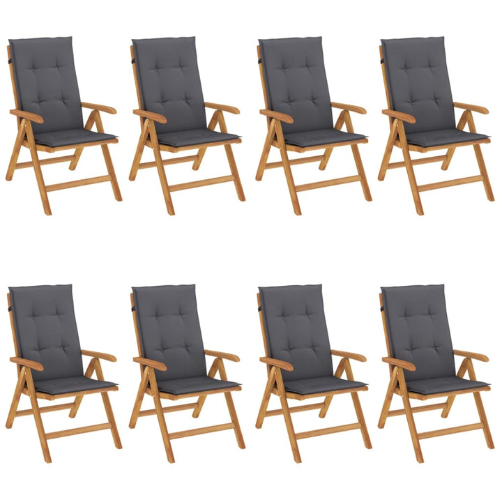 Fällbara Fåtöljer Med Dynor, 8 St, Massivt Trä, Teak