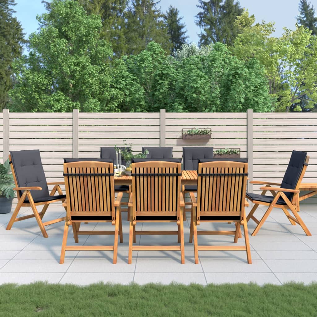 Fällbara Fåtöljer Med Dynor, 8 St, Massivt Trä, Teak