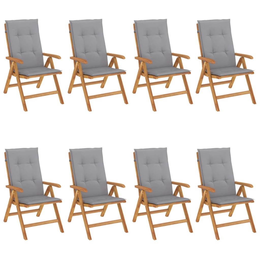 Fällbara Fåtöljer Med Dynor, 8 St, Massivt Trä, Teak