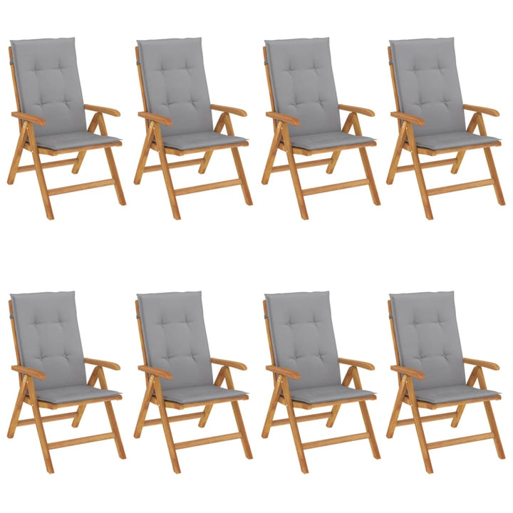 Fällbara Fåtöljer Med Dynor, 8 St, Massivt Trä, Teak