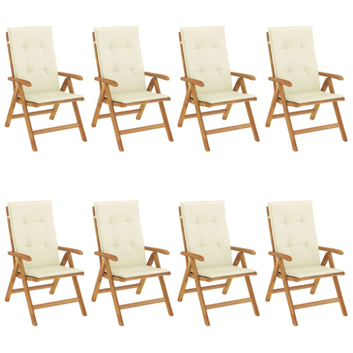 Fällbara Fåtöljer Med Dynor, 8 St, Massivt Trä, Teak