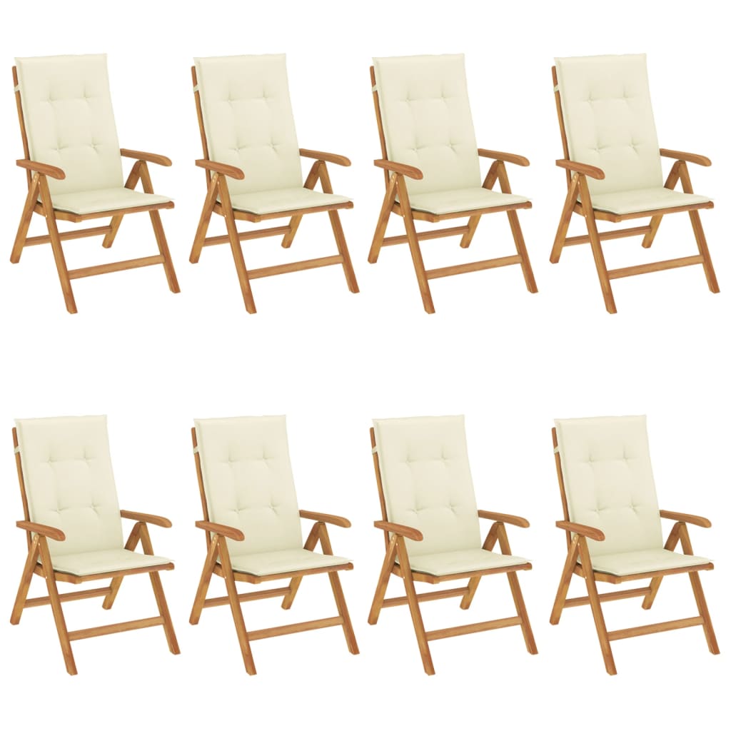 Fällbara Fåtöljer Med Dynor, 8 St, Massivt Trä, Teak