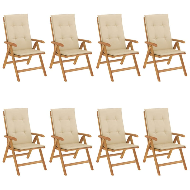 Fällbara Fåtöljer Med Dynor, 8 St, Massivt Trä, Teak