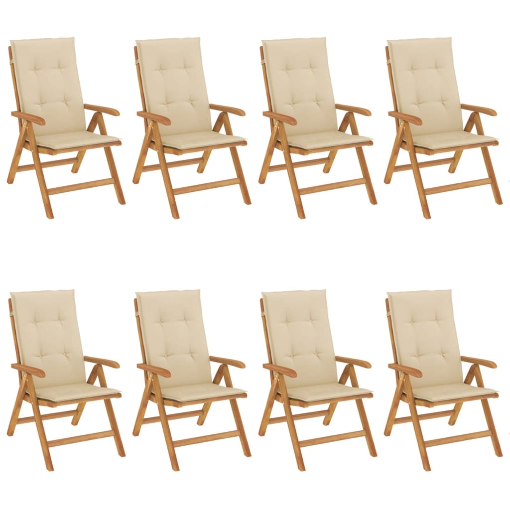 Fällbara Fåtöljer Med Dynor, 8 St, Massivt Trä, Teak